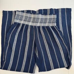Indigo Rein Pants Womens Size Medium Blue White Striped Blend Wide Leg Smocked